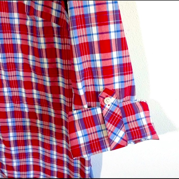 Talbots Ruffle Plaid Top Blue & Red - Picture 3 of 7